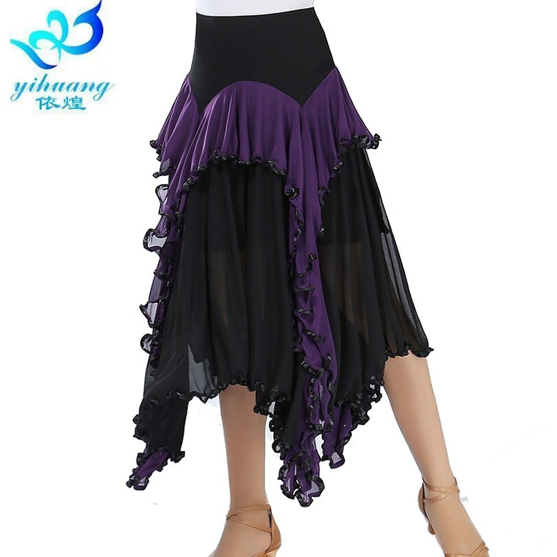 Ballroom Dance Costume Waltz Skirt Modern Standard Latin Salsa Rumba Dancer Skirts for Ladies 5 Colors #2546: Purple