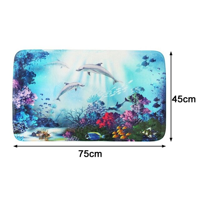 Ocean Dolphin Toilet Seat Waterproof Shower Curtain Set Toilet Cover Non-Slip Comfortable Bathroom Mat Bath Decoration: 45cmX75cm Bath Mat