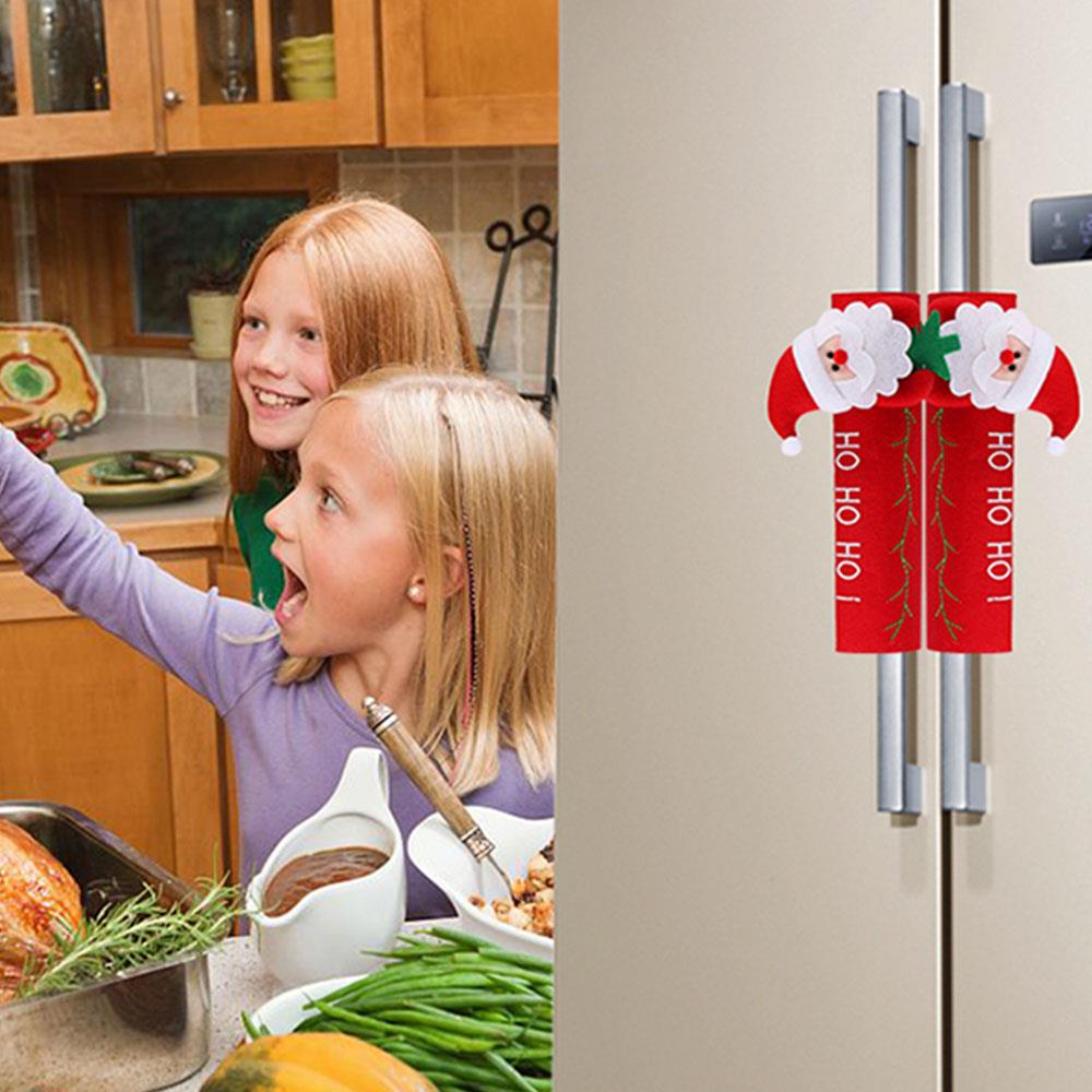 Guantes navideños para la puerta del viejo hombre para la nevera, cubierta de mango de horno, decoración navideña para la cocina, cubierta del mango del refrigerador, Besmirch