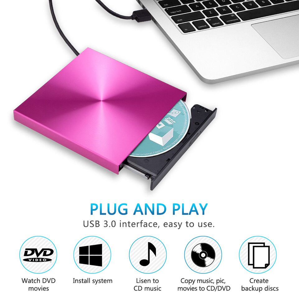 Kuwfi usb 3.0 ekstern dvd-brænder dvd-rw cd-rom-afspiller slank bærbart optisk drev til macbook bærbar / windows notebook