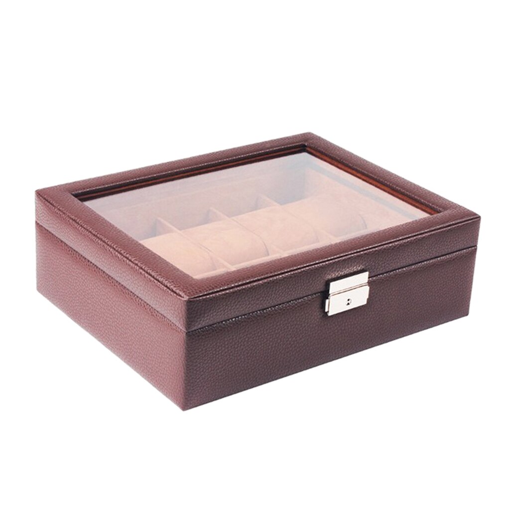 Luxury Brown Leather Watch Display Container 10 Slot Wristwatch Storage Showcase Watch Case