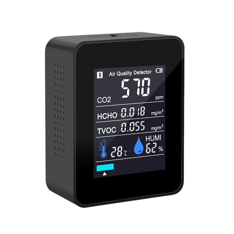 5 In 1 CO2 Meter Temperature Humidity Sensor Air Monitor Carbon Dioxide TVOC Formaldehyde HCHO Detector: black