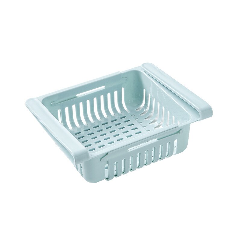 Kitchen Organizer Adjustable Refrigerator Storage Rack Fridge Freezer Shelf Holder Pull-out Plastic Drawer Organiser Space Saver: blue