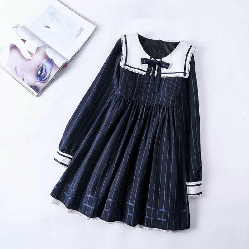 Langærmet efterårs lolita jk uniform lolita sømandskrave sød pige cos kjole stor dame buttede piger plus størrelse  xl 2xl 3xl 4xl