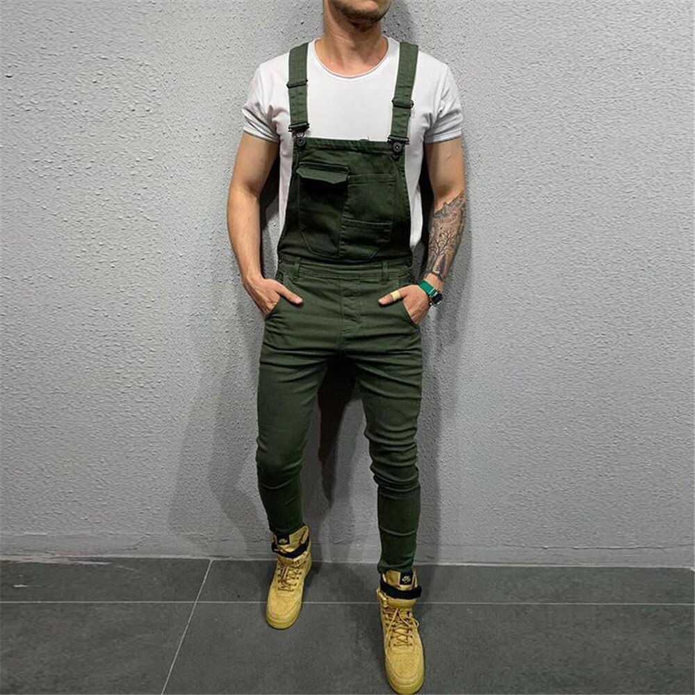 Peto vaquero para hombre, monos, pantalones vaqueros de motorista, de talla grande, informales: L / Verde