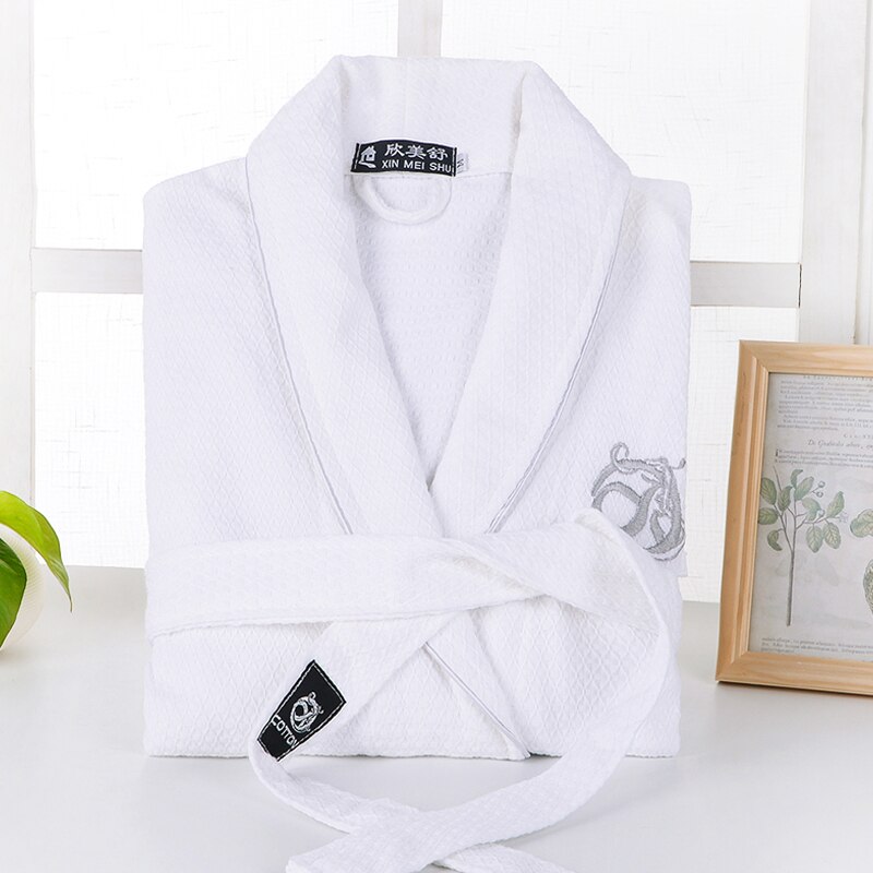 Badekåpe vaffel menn 100%  bomull sommer langermet herre svette fordampe par badekåper hotell spa badekåper morgenkåpe: Hvit / Xl (178-190cm)