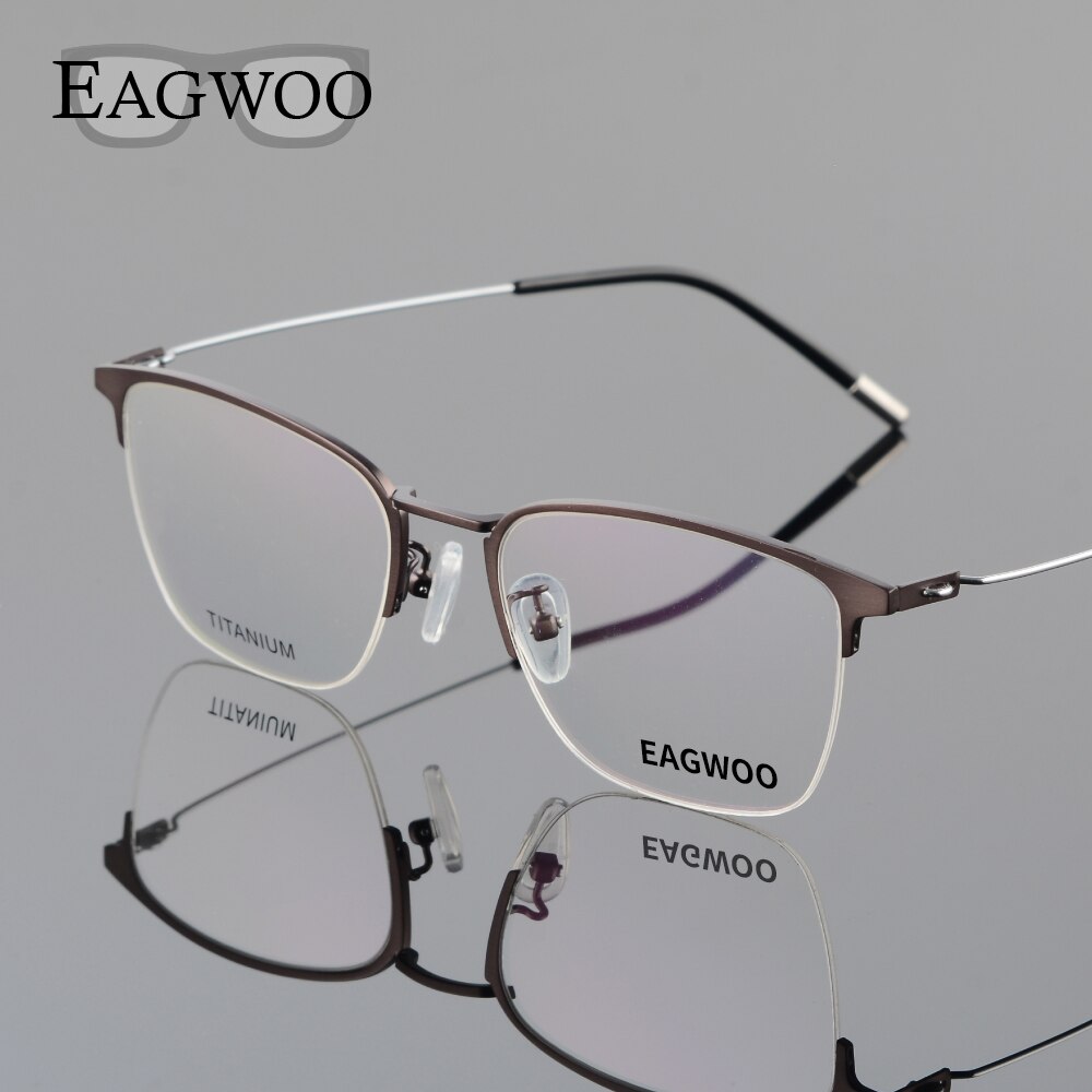 Eagwoo Titanium Eyeglasses Half Rim Optical Frame Prescription Spectacle Wire Temple Glasses Men Slim Light Eye glasses 5201