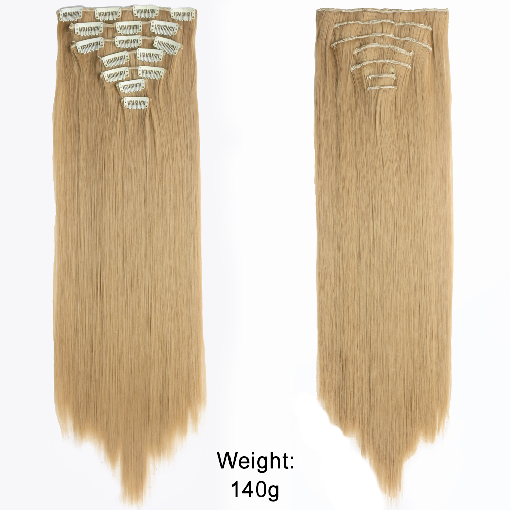 Grampo reto longo em extensões de cabelo 4 pçs/set sintético 22 ''preto marrom escuro cor mista fibra resistente ao calor