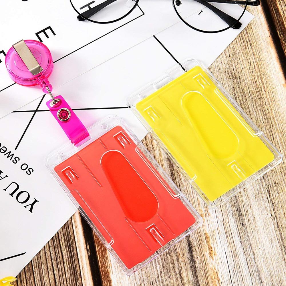 5 Pack Transparente Vertical (2-3 Cartões) ID Badge Holder Caso Claro de Plástico Rígido 2-Sided Pesados Trabalhador Tampa Do Cartão de Crédito