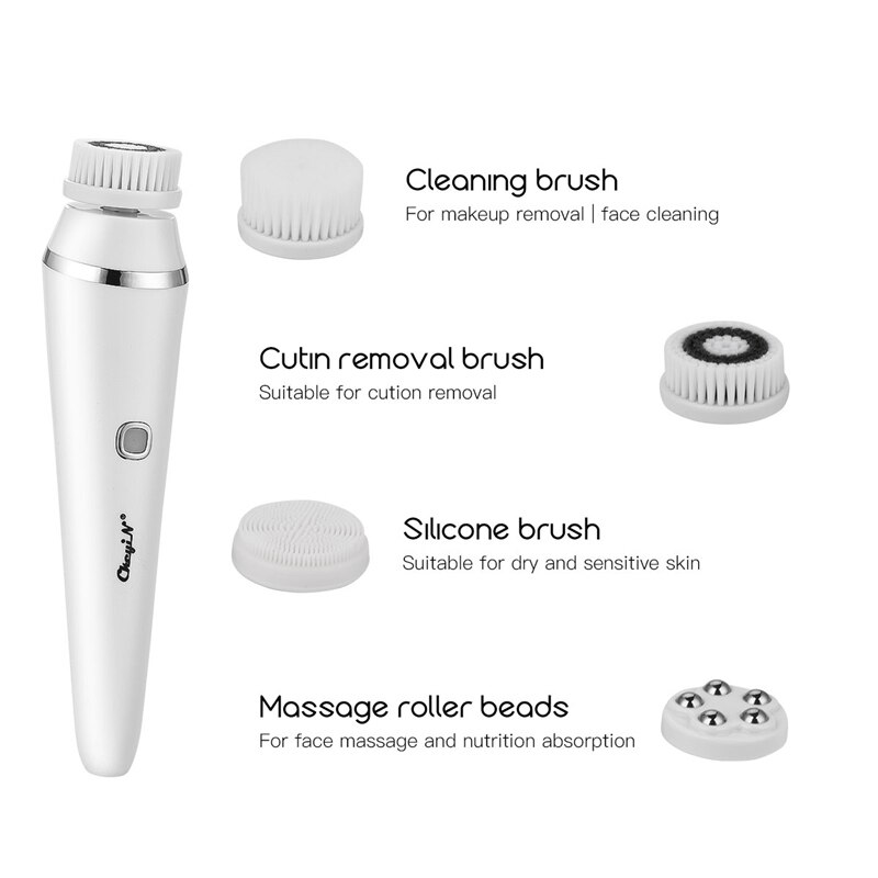 4 In 1 Face Cleansing Brush USB Rechargeable Facial Cleanser Pore Cleaner Exfoliator Face Washing Brush Skin Roller Massager