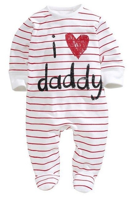 I Love Mummy Daddy Infant Toddler Newborn Baby Boys Girls Romper Long Sleeve Cotton One-piece Outfit Baby Casual Clothes: Striped / 18M