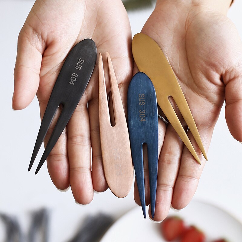 6 pz forchetta da frutta in acciaio inossidabile torta d'oro dolce Picke bella mini forchetta utilizzata per la torta in festa lumaca forcella regalo ristorante