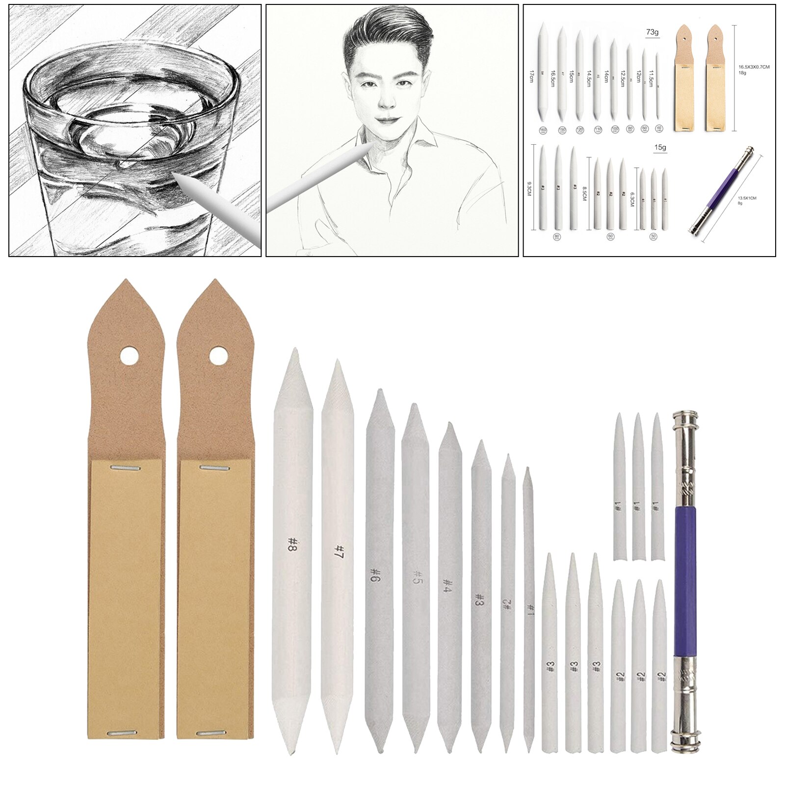 20Pcs Blending Stumps and Tortillon for Drawing, Shading Pencils for Sketching, Blending Pencil, Blending Sticks Drawing Tool