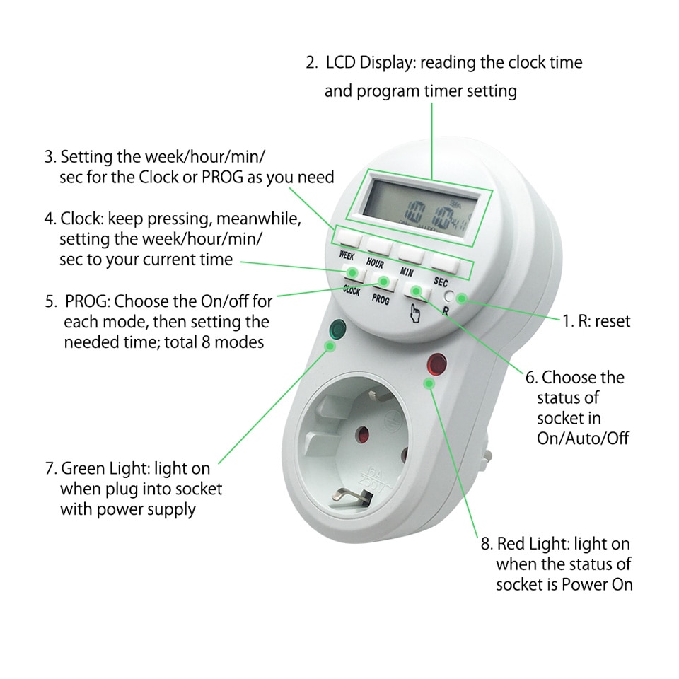 NTONPOWER Timer Socket Smart Power Socket EU Plug Programmeerbare Elektronische Digitale Timer Schakelaar Energiebesparing 220 V 16A