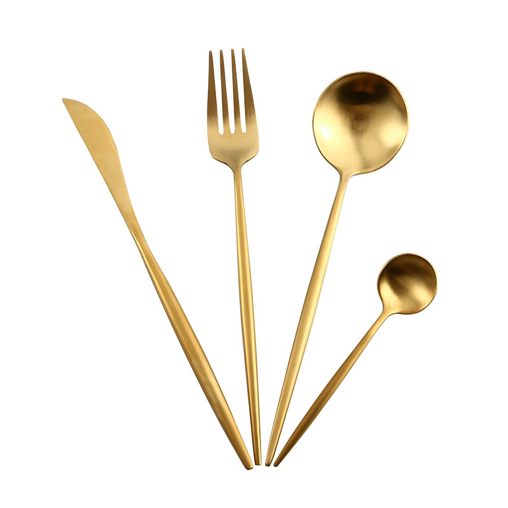 Blanc argent acier inoxydable ensemble de couverts couteau cuillère fourchette cuisine vaisselle Steak couverts maison vaisselle haut de gamme Service de dîner: gold
