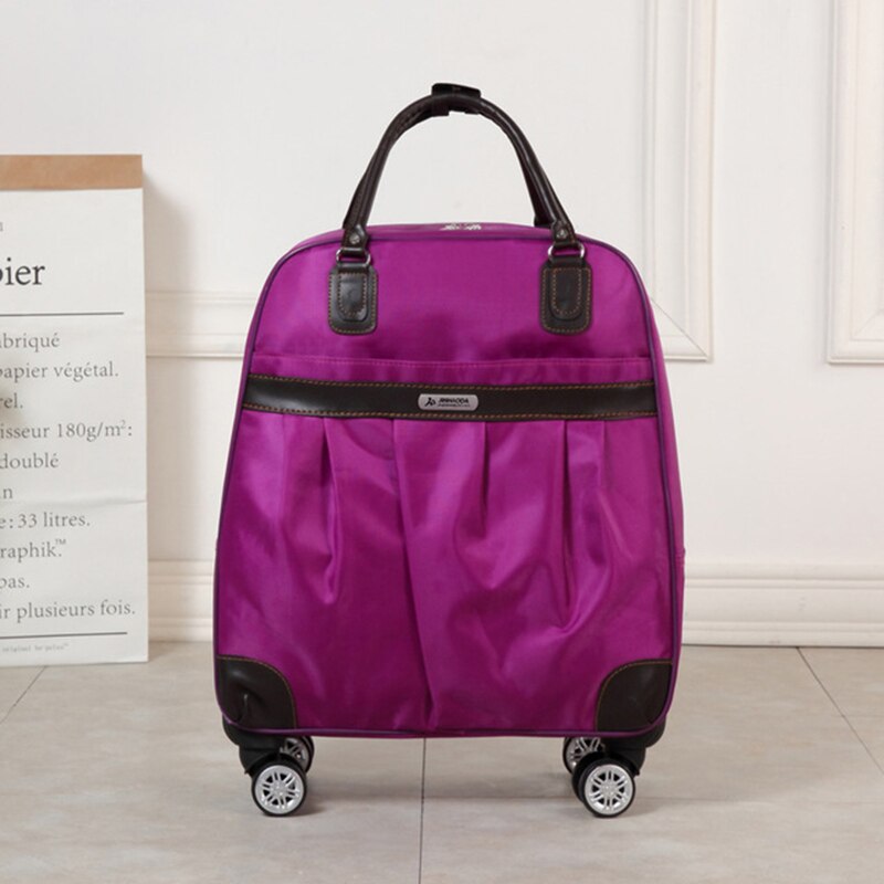Kvinder vognbagage rullende kuffert mærke afslappede striber rulletaske rejsetaske på hjul bagage kuffert: Lilla