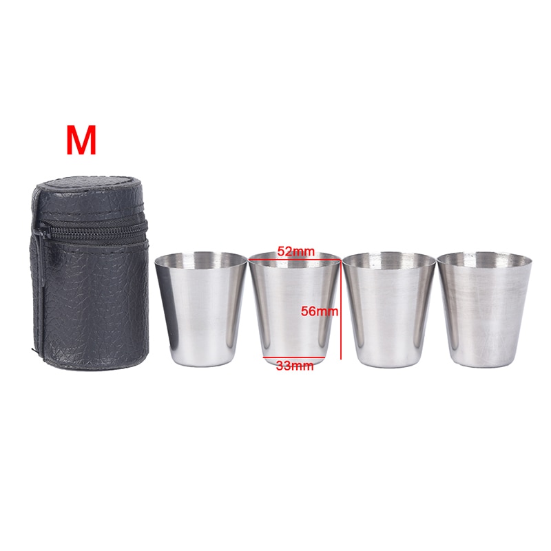 Juego de tazas de café de acero inoxidable para acampar, café, té y cerveza con caja, juego de tazas de viaje para acampar al aire libre, 4 unids/set por juego: 70ML