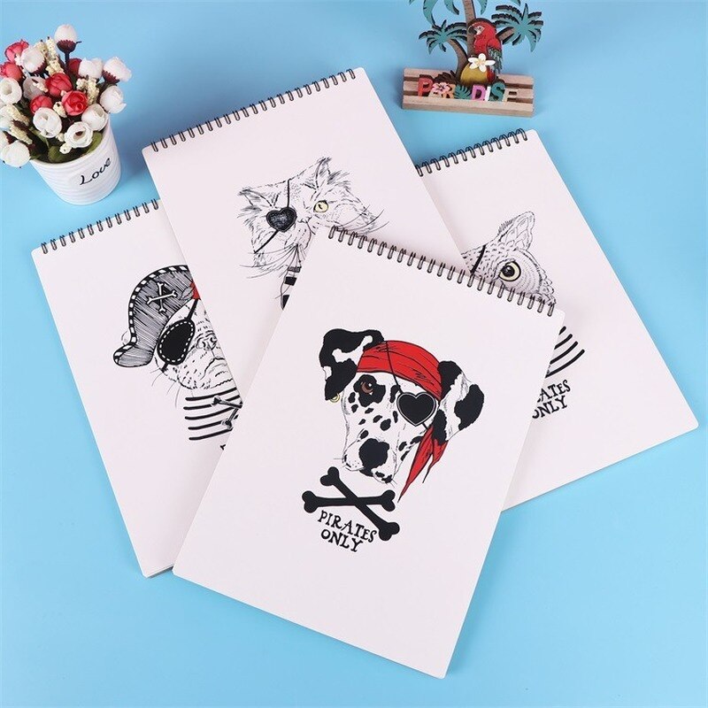 A4 Coil Loose-leaf Sketchbook Spiral Bound Cartoon Cover Kraft Blank Drawing Book Sketch Diary Memo Note Office School
