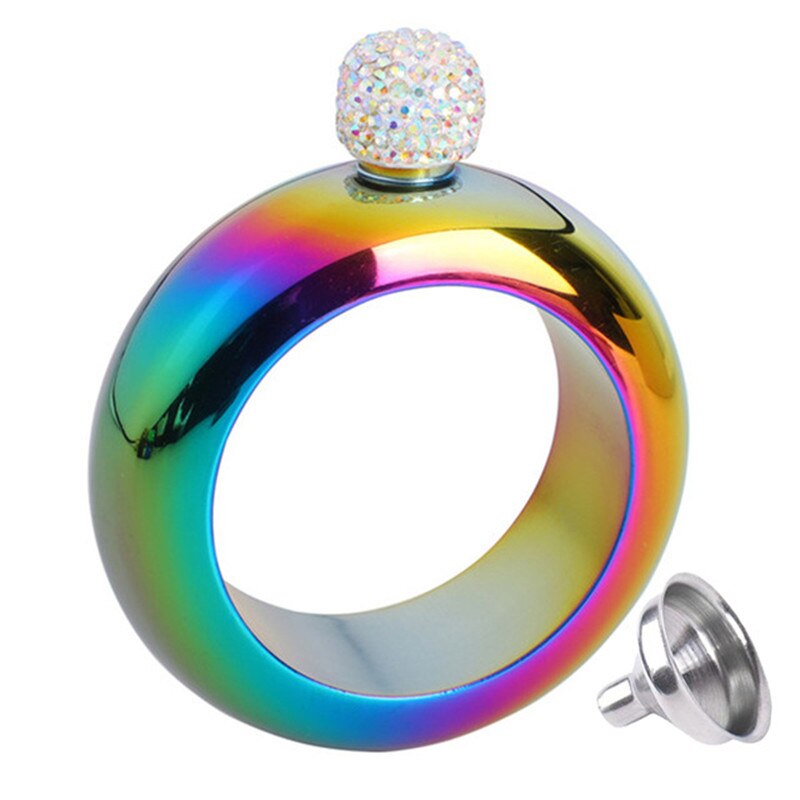 Bracelet rond Portable de 3.5oz avec couvercle en diamant, gourmette ronde, bouteille de bière, de Whisky, de mariage: T With Rhinestones