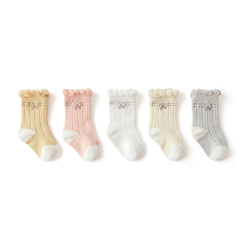 5 Paren/partij 0-5 Kinderen Sokken Zomer Katoen Jacquard Baby Bows Sokken Meisjes Mesh Leuke Jongen Peuter Sokken Kinderen kleden Accessoires: 6-12months