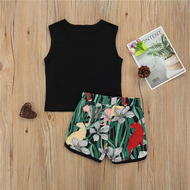 1-6 Years Infant Boys Casual Two-Piece Clothes Set Black Sleeveless Tops And Elastic Waist Shorts Toddler Boys Summer Set