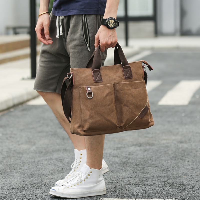 Scione Men Canvas Portable Handbag Business Casual Vintage Multifunction Shoulder Bag Leisure handbag