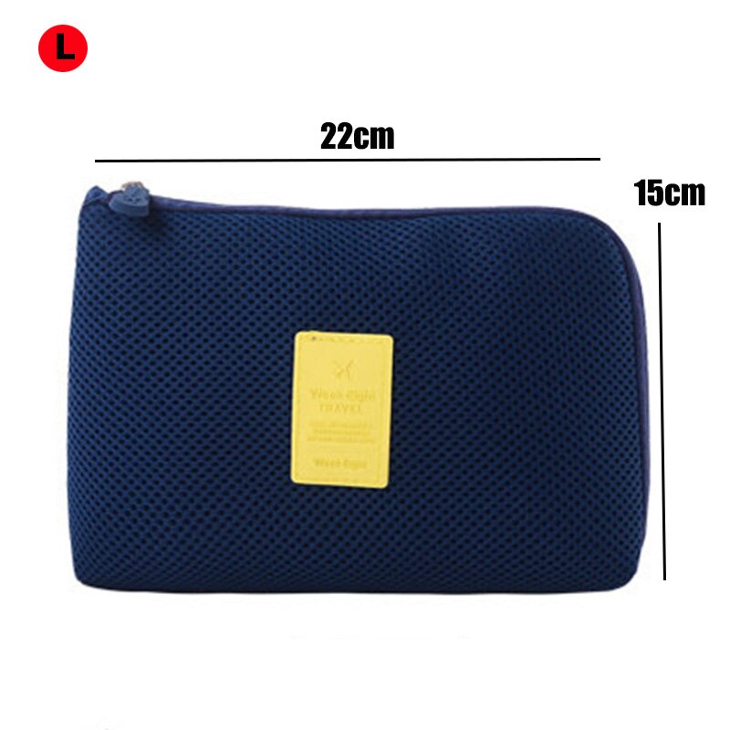 Bolsa de viaje a prueba de golpes, Cargador USB Digital, funda para auriculares, organizador de cosméticos, bolsa de accesorios: L-Navy