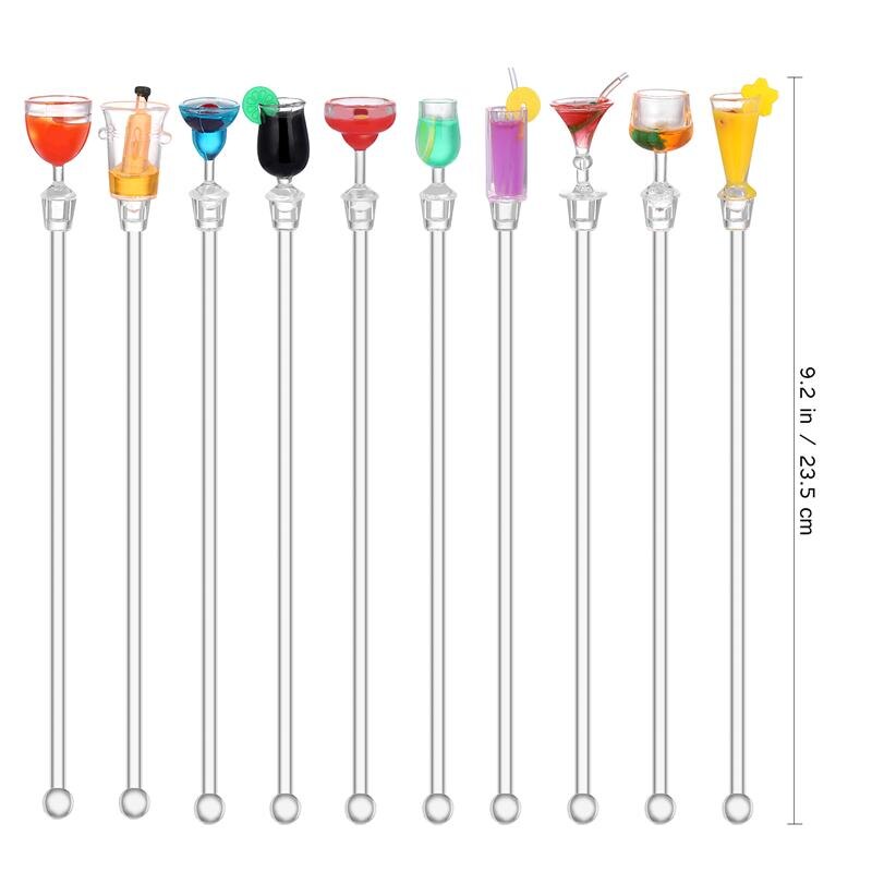 Ounona 10 Stuks 23Cm Cocktail Drink Mixer Bar Roeren Mixing Sticks Met Kleurrijke Miniatuur Ronde Kraal Mixing Stick Willekeurige
