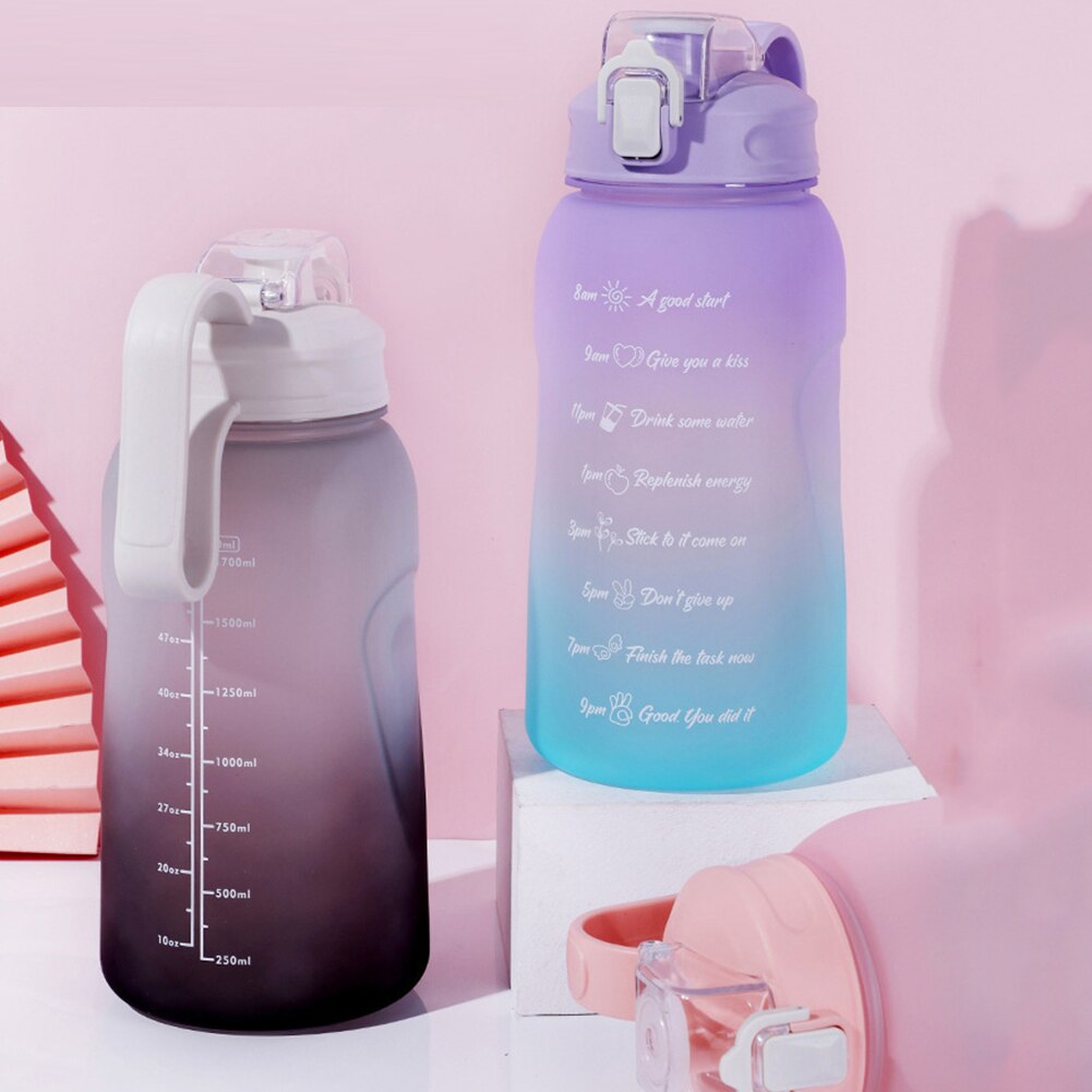 2 Liter Water Fles Met Stro Grote Capaciteit Tritan Bpa Gratis Motievencitaat Tijd Marker Fitness Kannen
