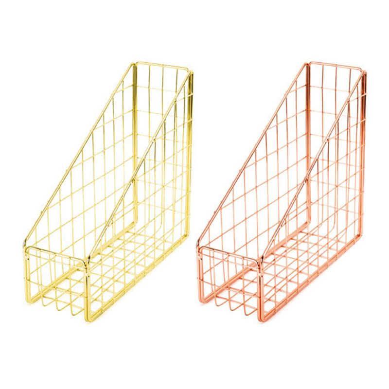 Nordic Wrought Iron Grid File Holder Simple Single Layer Desk Shelf ile Box Magazine Book Stand Office Home Book Storage C26