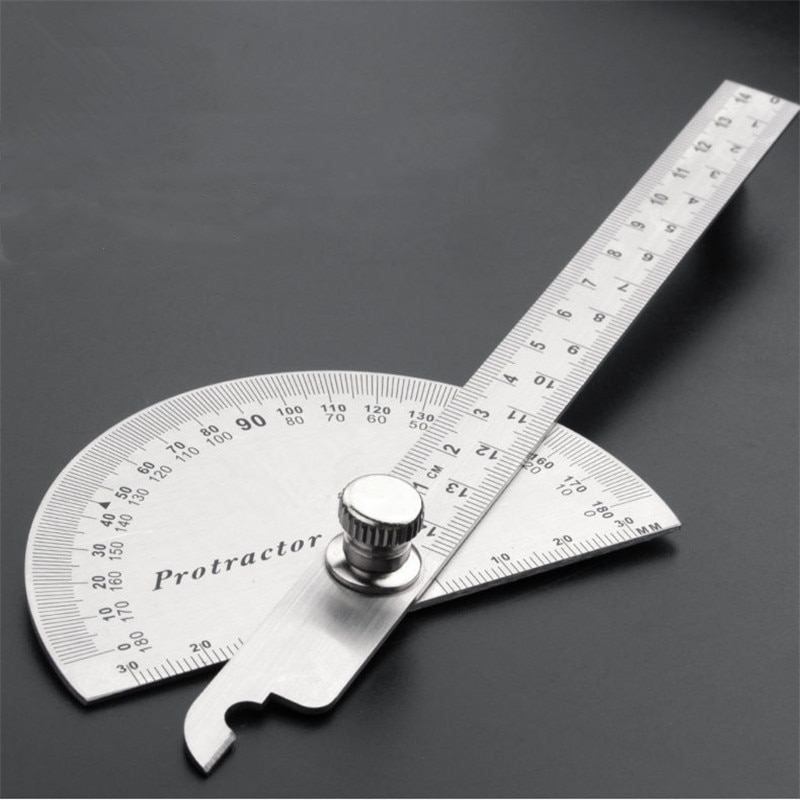1pcs Stainless Steel Protractor Round Head Rotary Angle Rule metal Arm Ruler Adjustable Multifunction Mathematics Measuring Tool