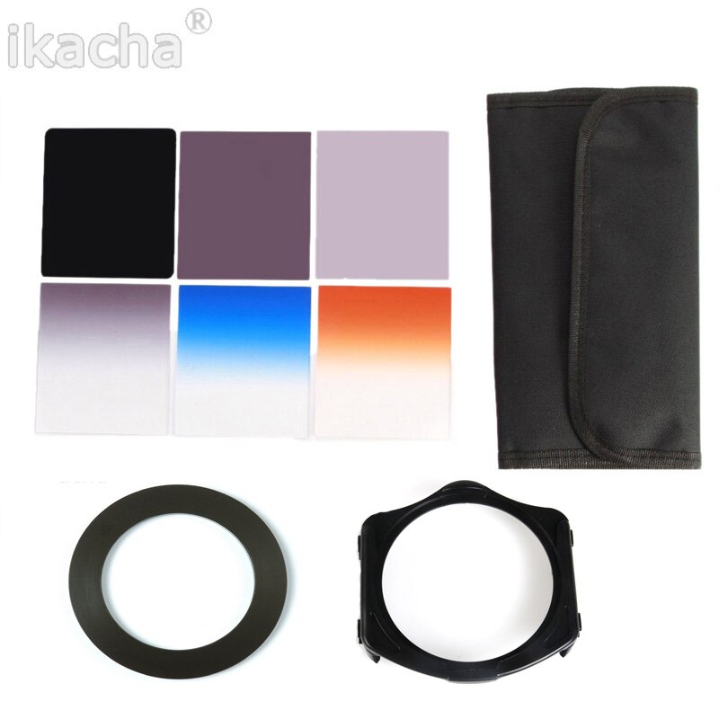 49 52 55 58 62 67 72 77 82mm Ring + Vierkante Afgestudeerd ND2/ND4/ND8 Oranje blauw Camera Lens Filter Kit voor Cokin p-serie Adapter