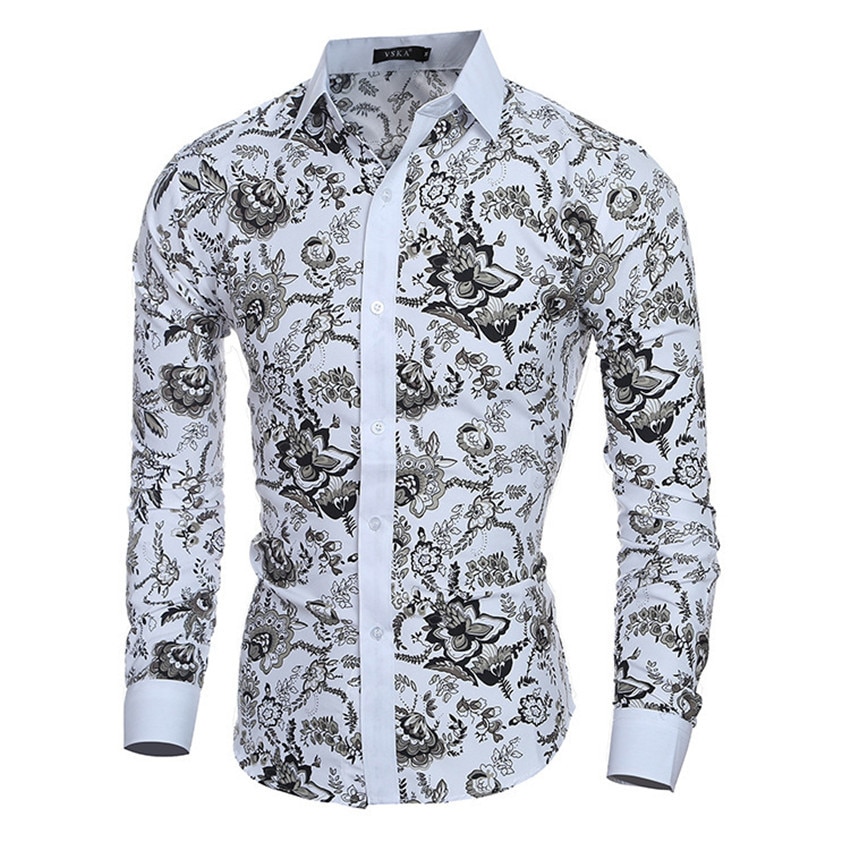 Camisa masculina com estampa de flores, blusa casual justa havaiana de manga longa 3d para homens tamanho do tamanho