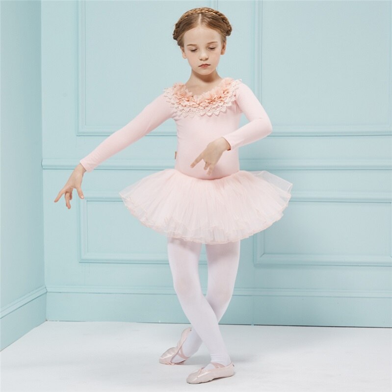 Gekämmte Baumwolle Ballett Kleid Ballettröckchen Ballett Danse für Mädchen freundlicher freundlicher Lange Ärmel Tüll tanzen: Rosa / 110-120 cm