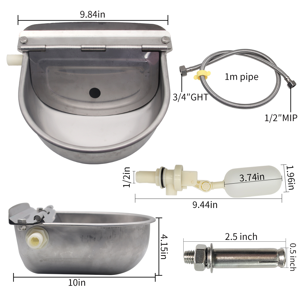 1 conjunto automático tigela de vaca alimentador de água inoxidável tubo flutuador de vaca cavalo cabra cão gado ovelhas tigela de água para gado