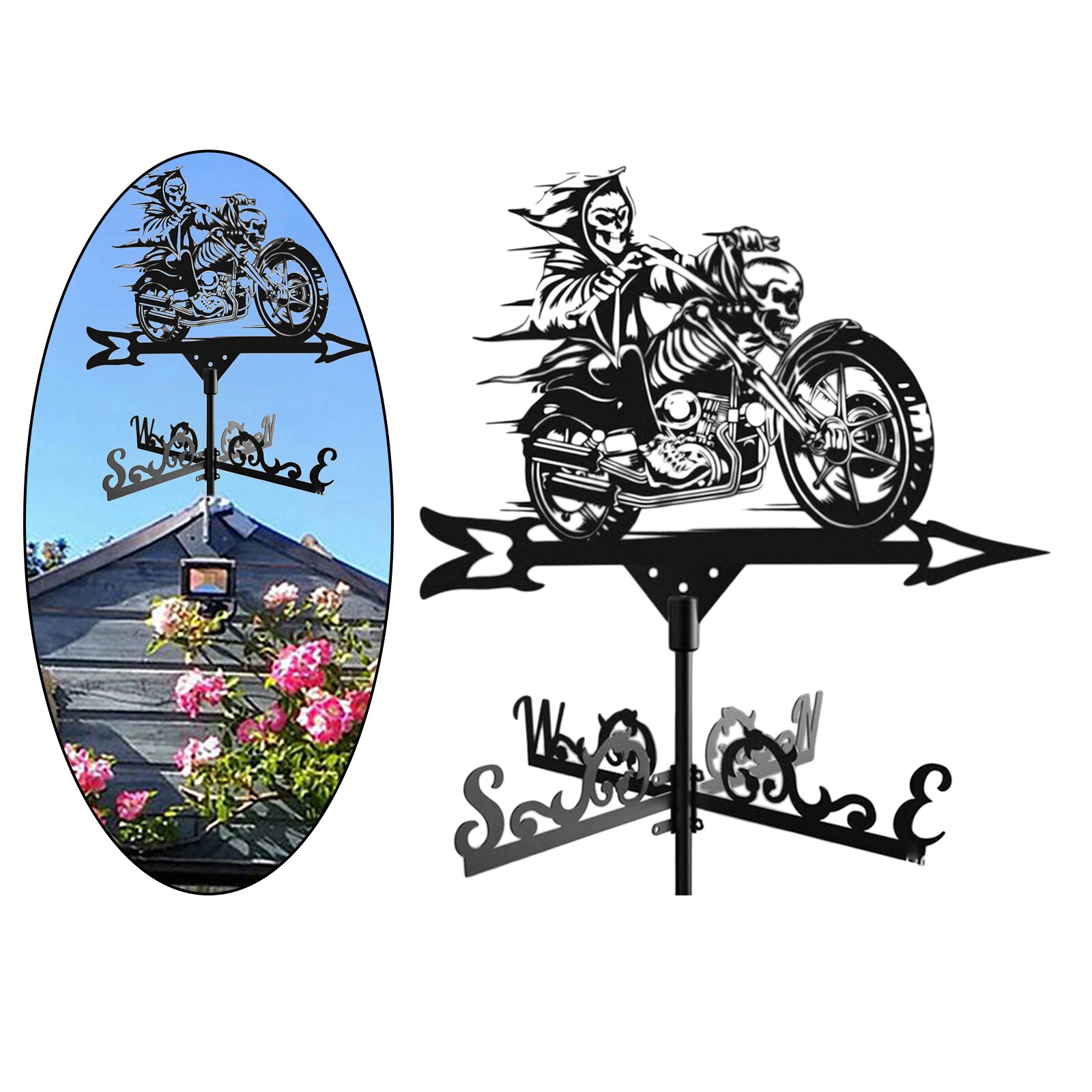 Retro Weathervane Stainless Steel Weather Vane Grim Reaper Garden Stake Direction Indicators for House, Garage, Cupola, Barn