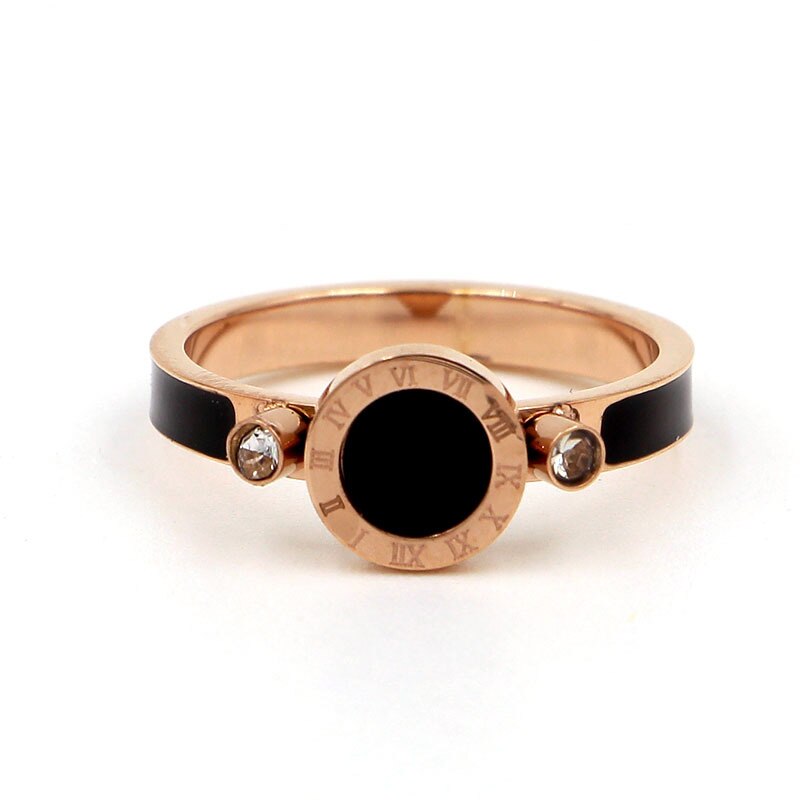 de amour noir rond chiffres romains bague en cristal Rose or couleur acier inoxydable femmes de mariage