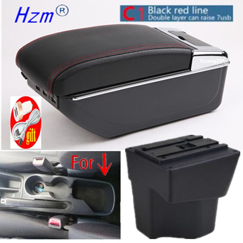 For KIA Rio 5 Armrest Rio parts dedicated Car Armrest box Storage box car accessories Interior USB: C1 red line  7USB