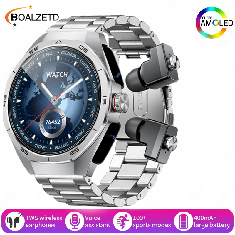 Nuovo Smart Watch da uomo con auricolari Bluetooth TWS 2 in 1 Altoparlante incorporato HIFI 9D Suono Monitor sanitario Chiamata Bluetooth SmartWatch: Colore rosa