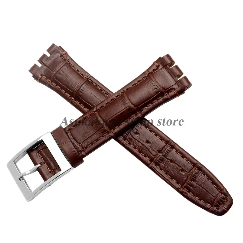 17mm 19mm Echtleder Armbinde für Swatch YCS YAS YGS Ironie Männer Frauen Sportuhrenarmband Männer Frauen Stahl Edelstahl Armbinde