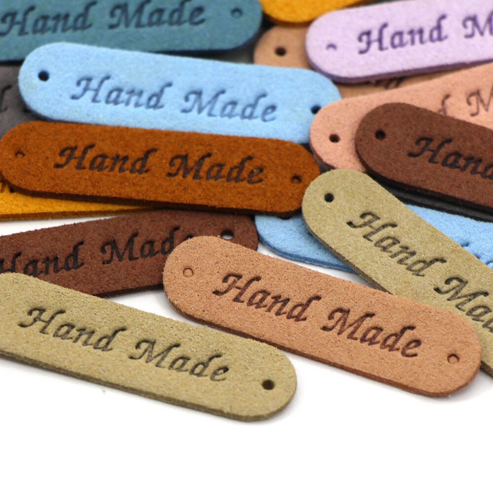 Håndlagde etiketter 45 x 13mm håndlagde skinnetiketter for klær syhåndverk håndlagde etiketter for strikkeplagg tilbehør 20 stk.