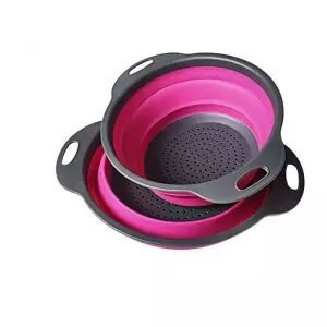 Retractable Silicone Dishwashing Drain Basket Four Colors Optional Round Size Folding Silicone Washing Basket Fruit Basket: rose / S