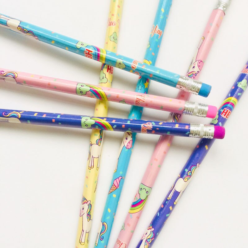 Lápiz de madera estándar HB de unicornio, lápices de dibujo y escritura, papelería para estudiantes, 4 unidades