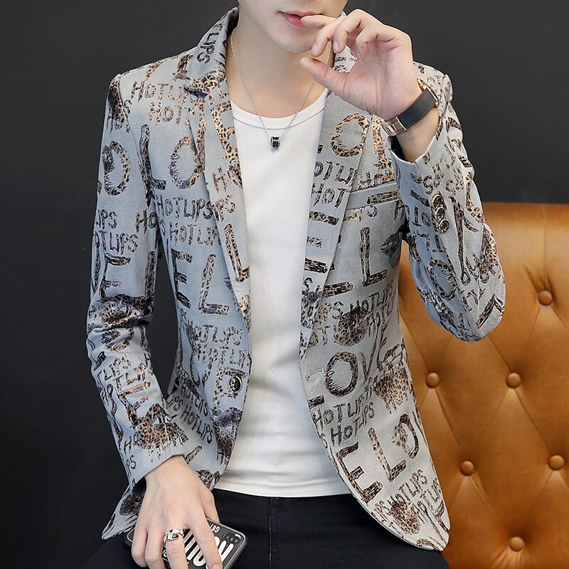 Vinterdress herre blazer stilig trykt slim fit tilpassede design blazerjakke herre casual traje lentejuelas herredresser  jj60xx