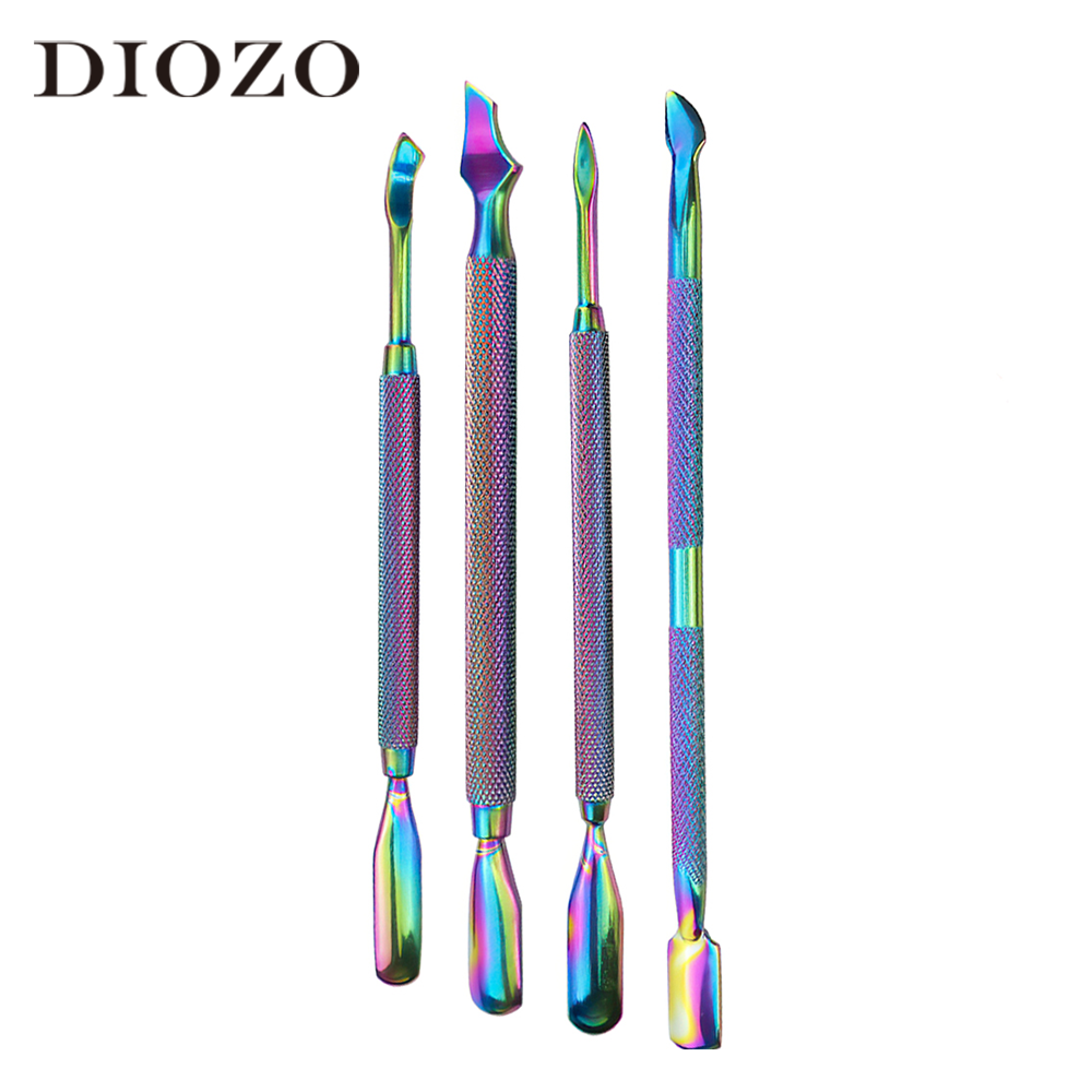 Diozo 4 Stks/set Nail Art Cuticle Pusher Roestvrij Stalen Dubbele Hoofd Dode Huid Pusher Manicure Pedicure Tool
