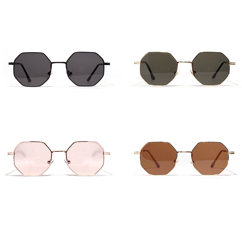 Peekaboo women vintage sunglasses men metal gold green brown male octagonal sun glasses for ladies polygon uv400