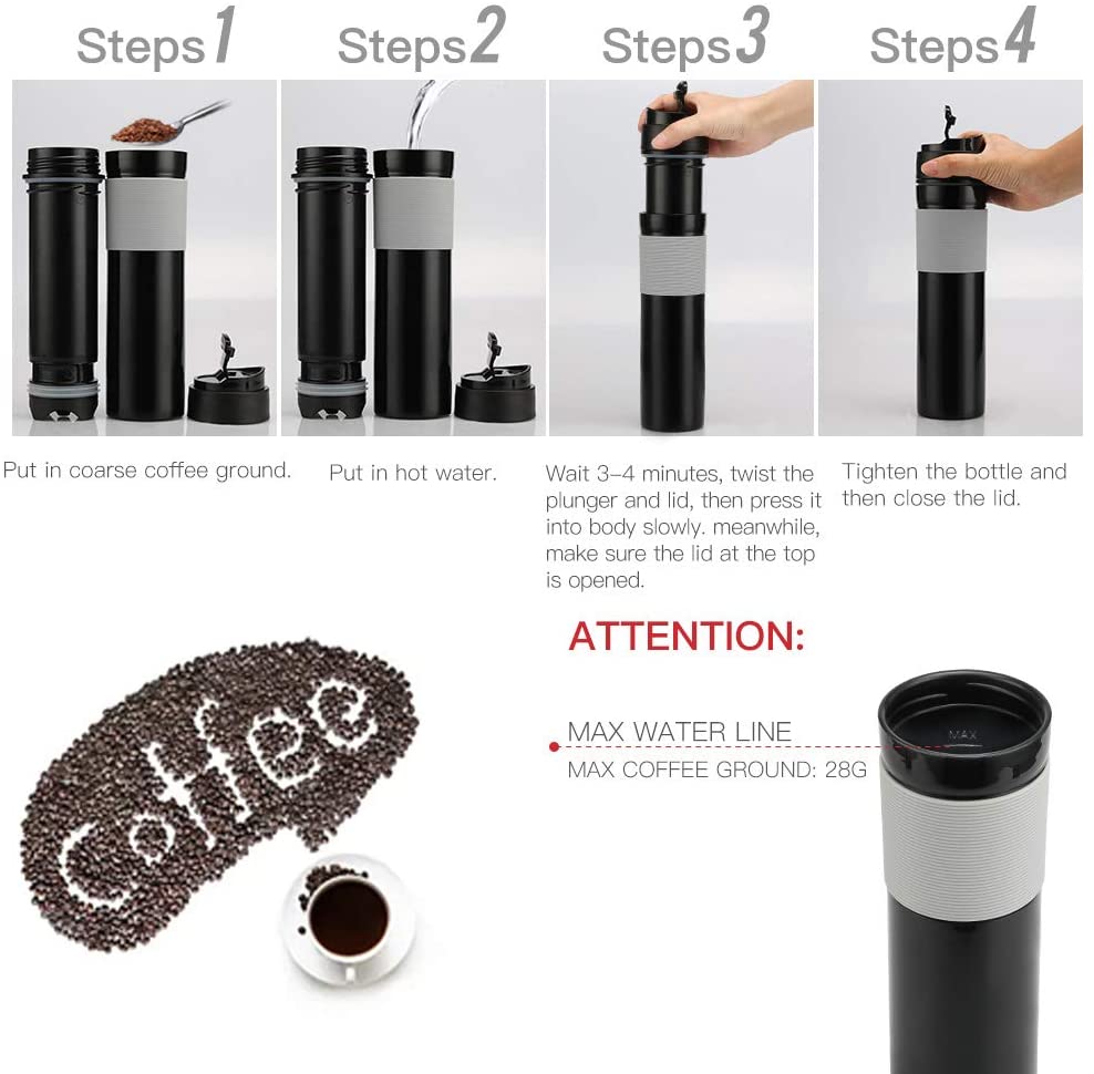Portable French Press 350ml Coffee Maker Black Plastic Double Wall Mug Filtration Water Isolation Tea Coffee Cup