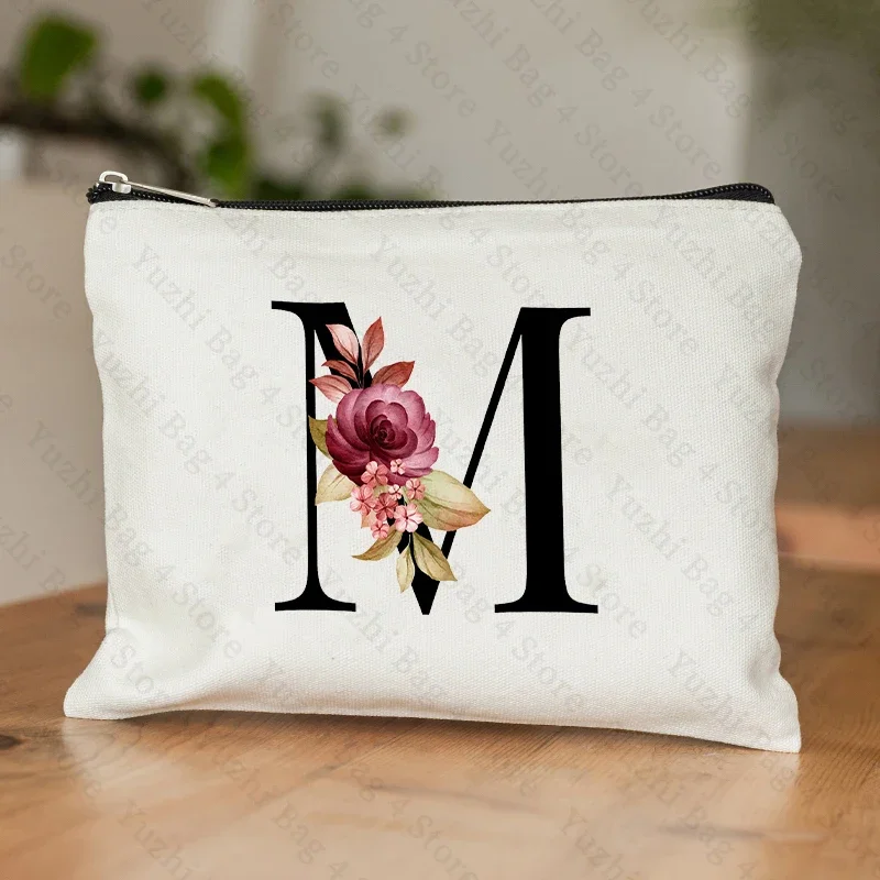 26-Buchstaben-Blumen-machen-hoch-Tasche, bedruckt, Brautjungfer, Hochzeitsgeschenk, Abschlussfeier, Lehrertag, , Aufbewahrungstasche, Reise-Parfüm-Seitentasche: Orange