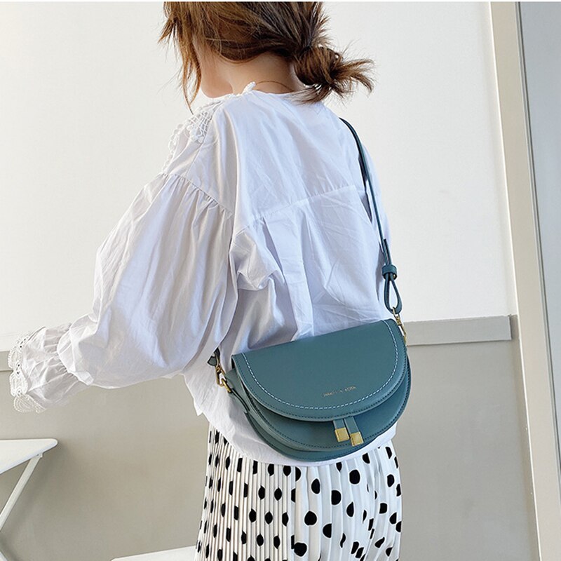 PU Leather Saddle Bag For Women Trend Crossbody Bag Luxury Brand Shoulder Bag Summer Travel Small Handbag and Purses: Blue