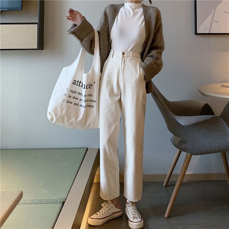 Damskie jeansy robić kostek proste damskie spodnie luźne BF damskie codzienne codzienne koreańskie styl proste modne wszystkie mecze szyk retro